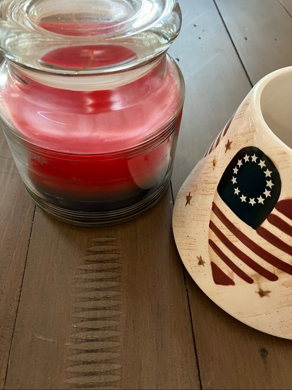 Patriotic Heart Candle and Topper Table Accent - Red, White & Blue